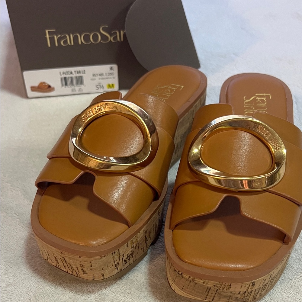 Franco Sarto Brown Platform Sandals with Gold Accent